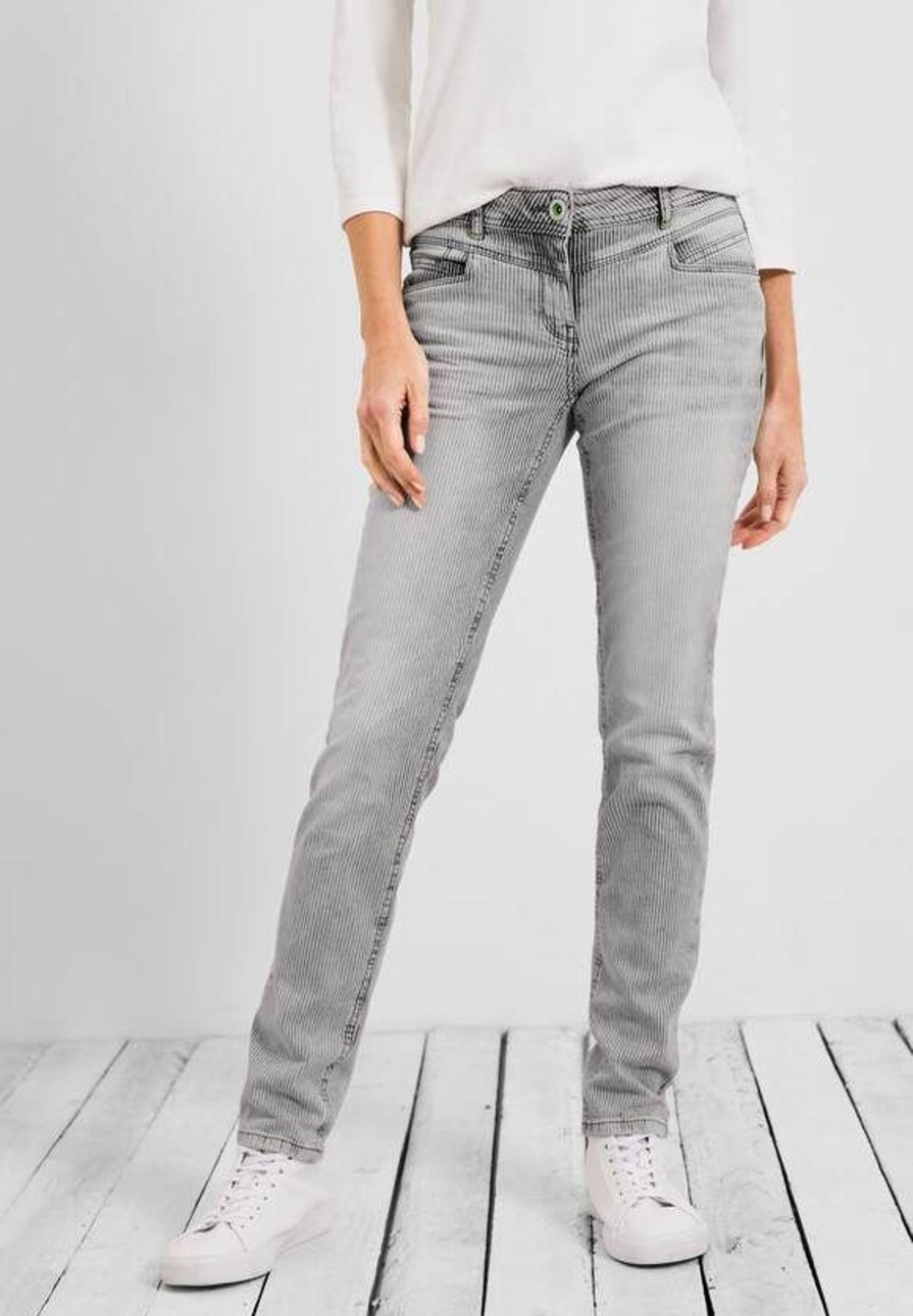 Dames Cecil | Cecil Streep Denim Grey Used Wash 376168 20189