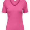 Dames Jacqueline de Yong | Jdy V-Hals Rib Top Shocking Pink 15238718