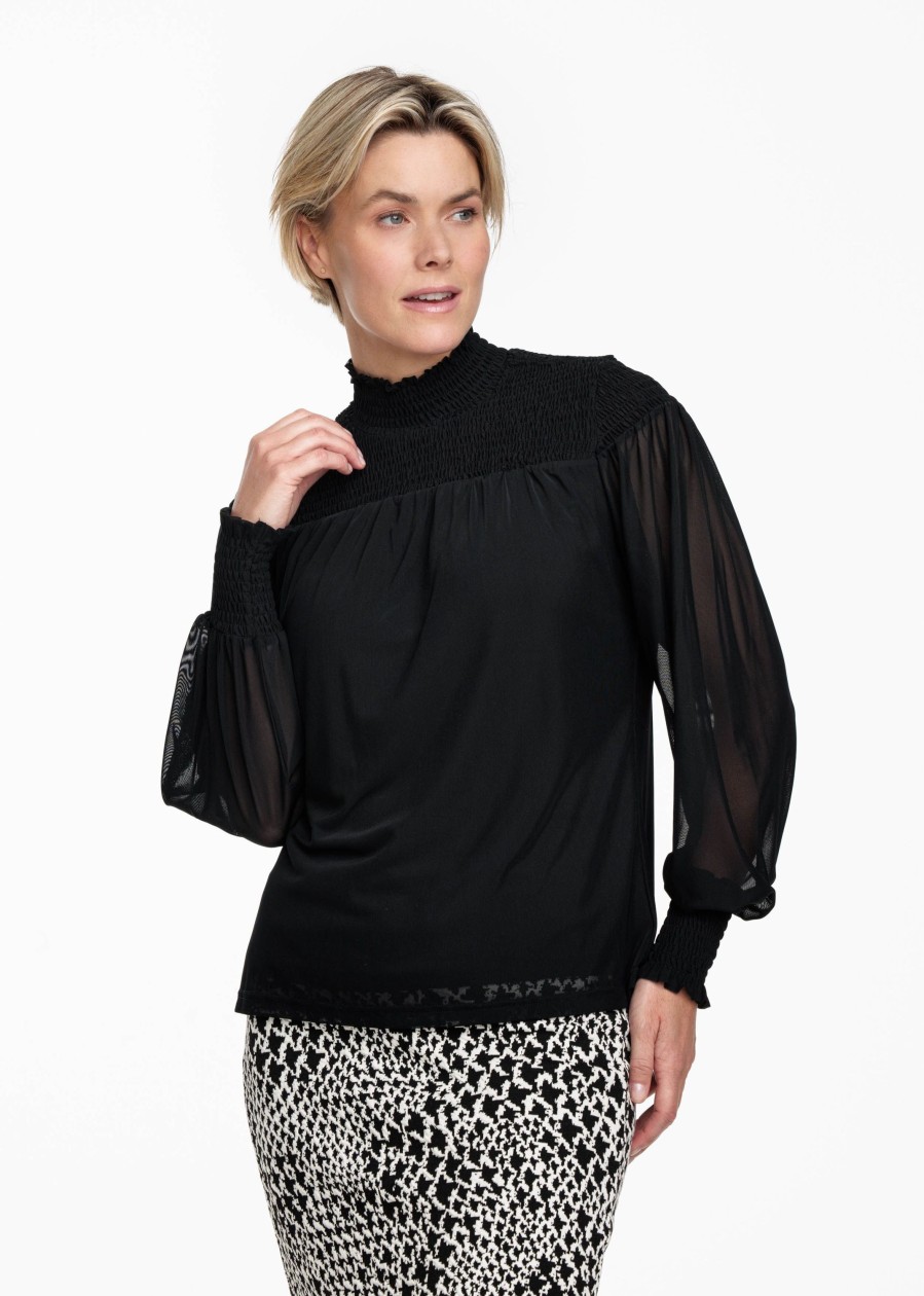 Dames Tramontana | Tramontana Mesh Blouse Black C24-10-401 9000