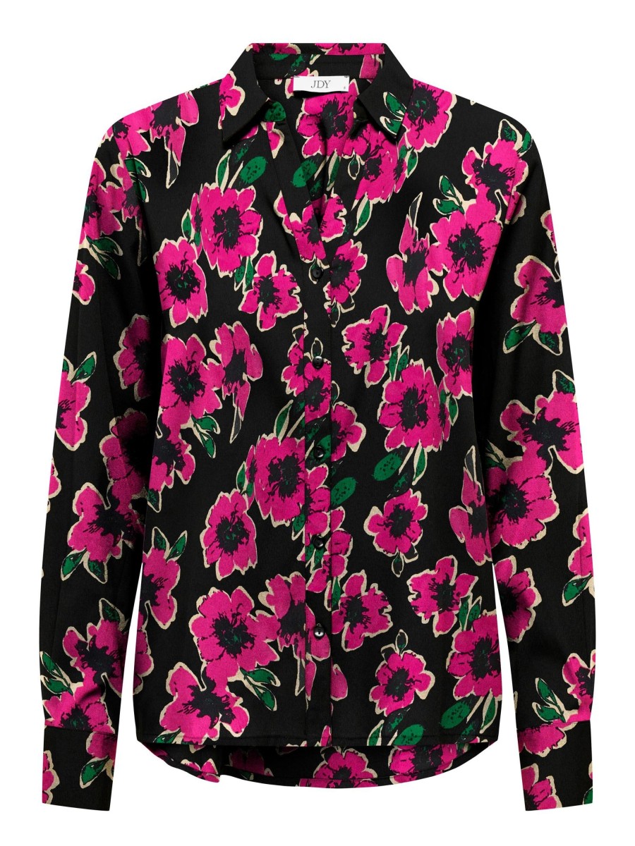 Dames Jacqueline de Yong | Jdy Blouse Met Kraag Black Pink Flower 15277285