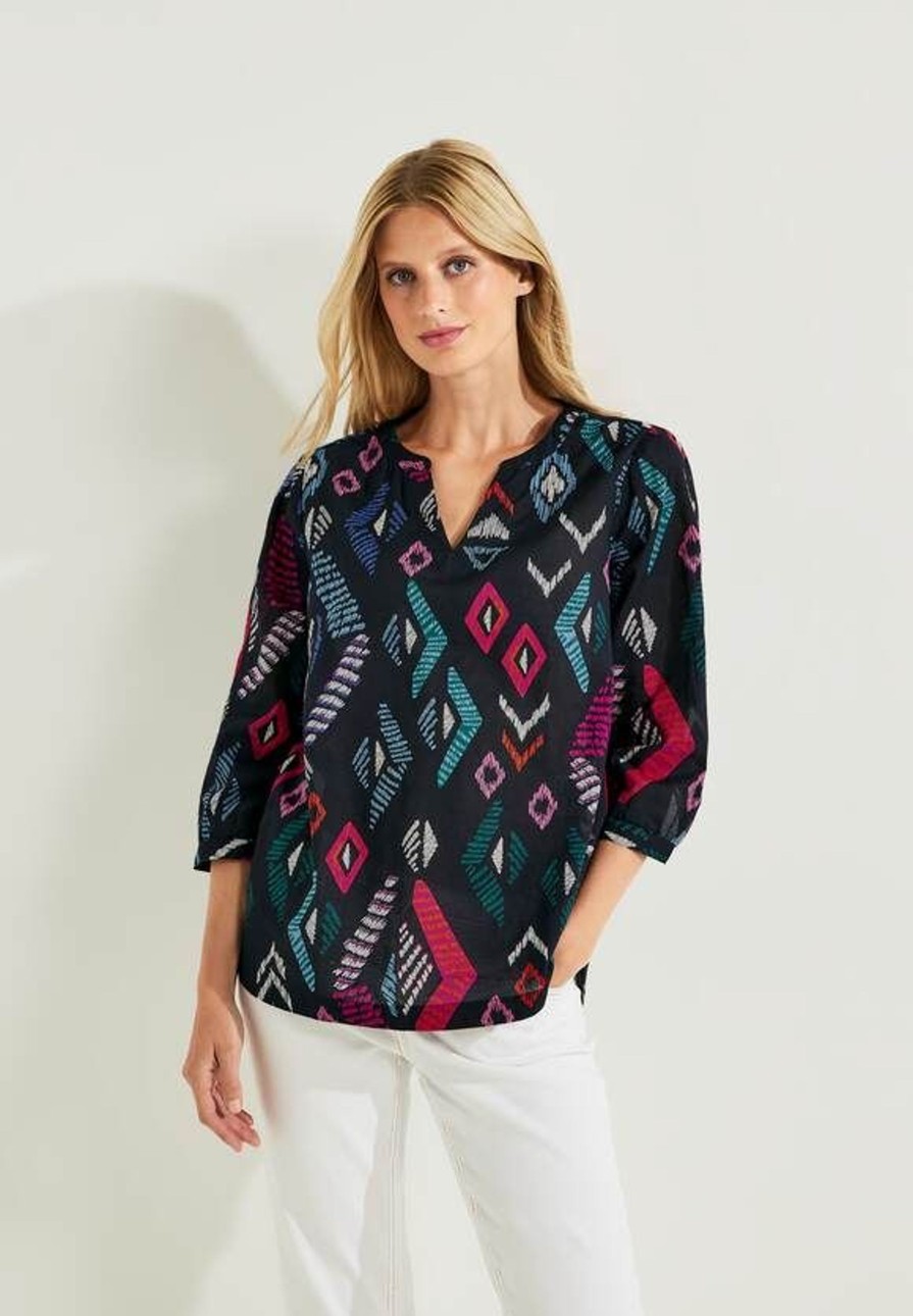 Dames Cecil | Cecil Ikat Print Blouse Night Sky Blue 344080 3407