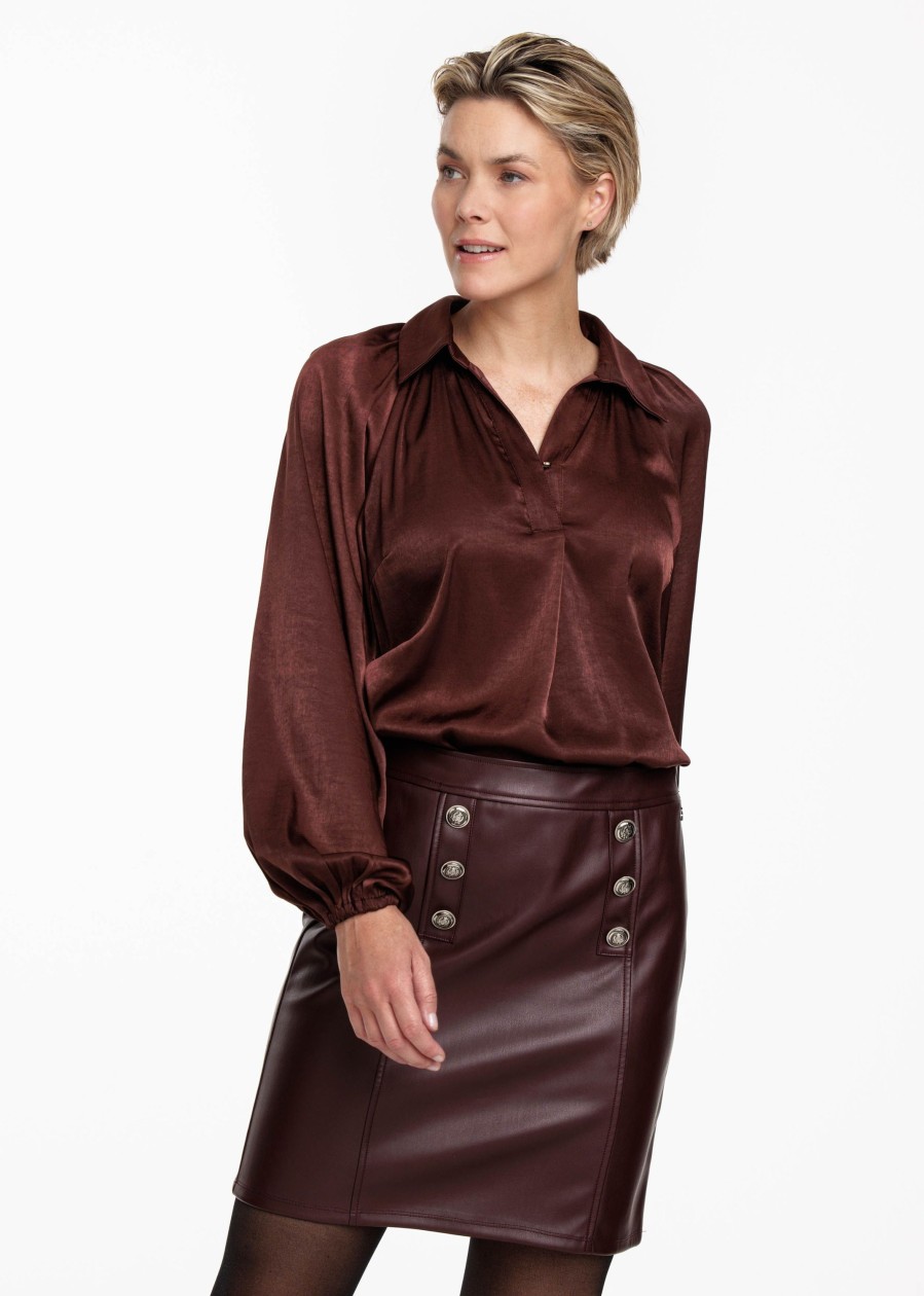 Dames Tramontana | Tramontana Satin Look Blouse Eggplant C11-10-301