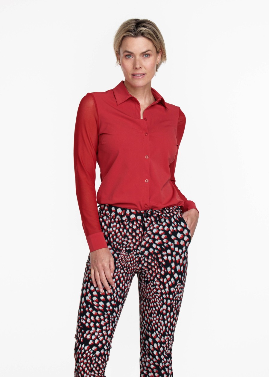 Dames Tramontana | Tramontana Blouse Met Mesh Stone Red Q13-09-401