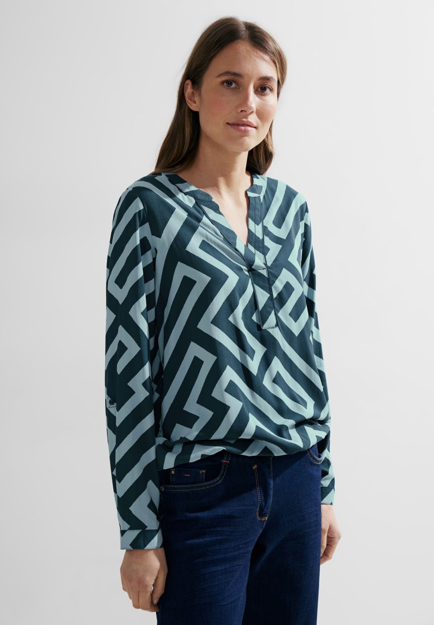 Dames Cecil | Cecil Print Blouse Strong Petrol Blue 344376 25319