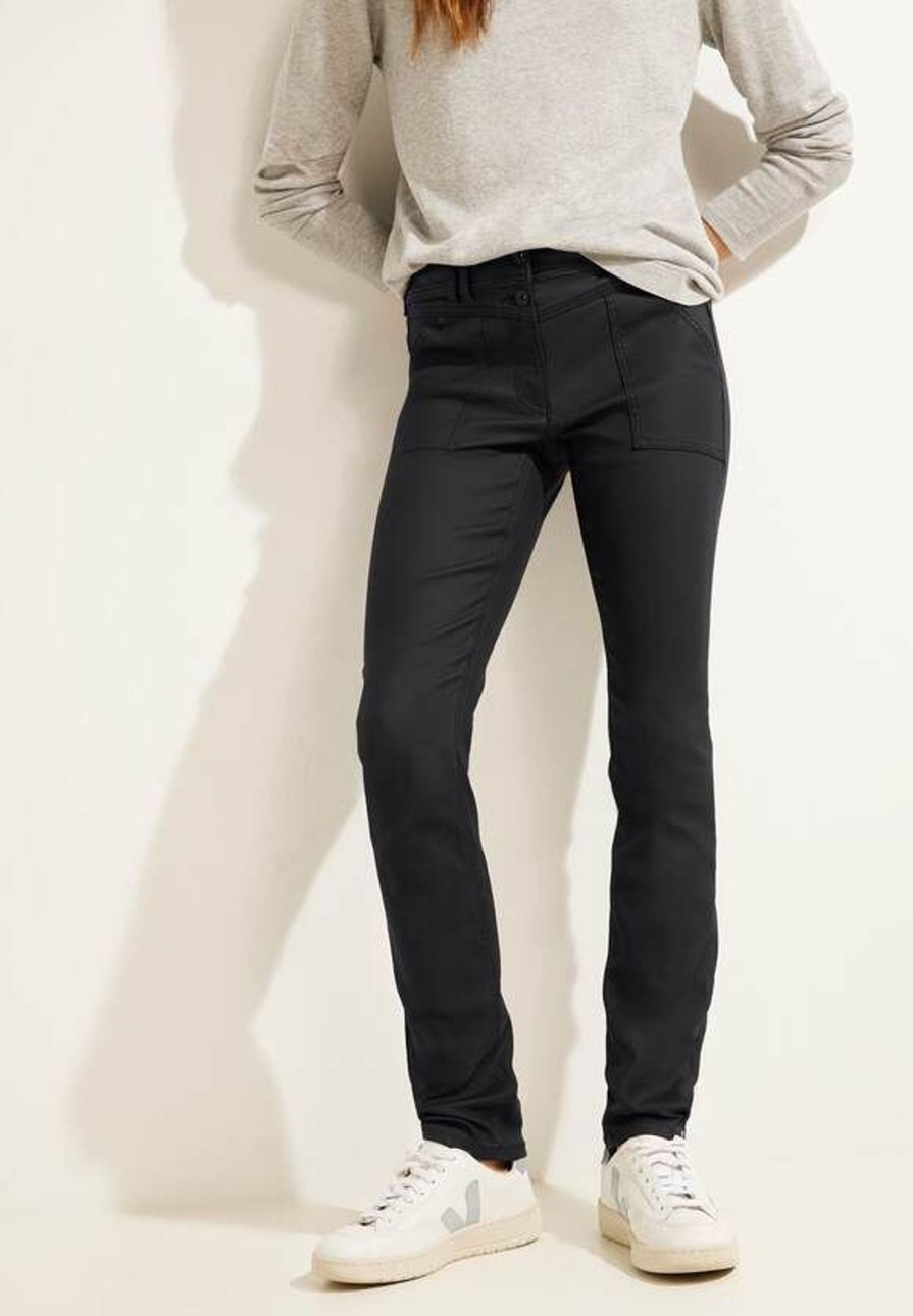 Dames Cecil | Cecil Coated Toronto Broek Black 376831 10001